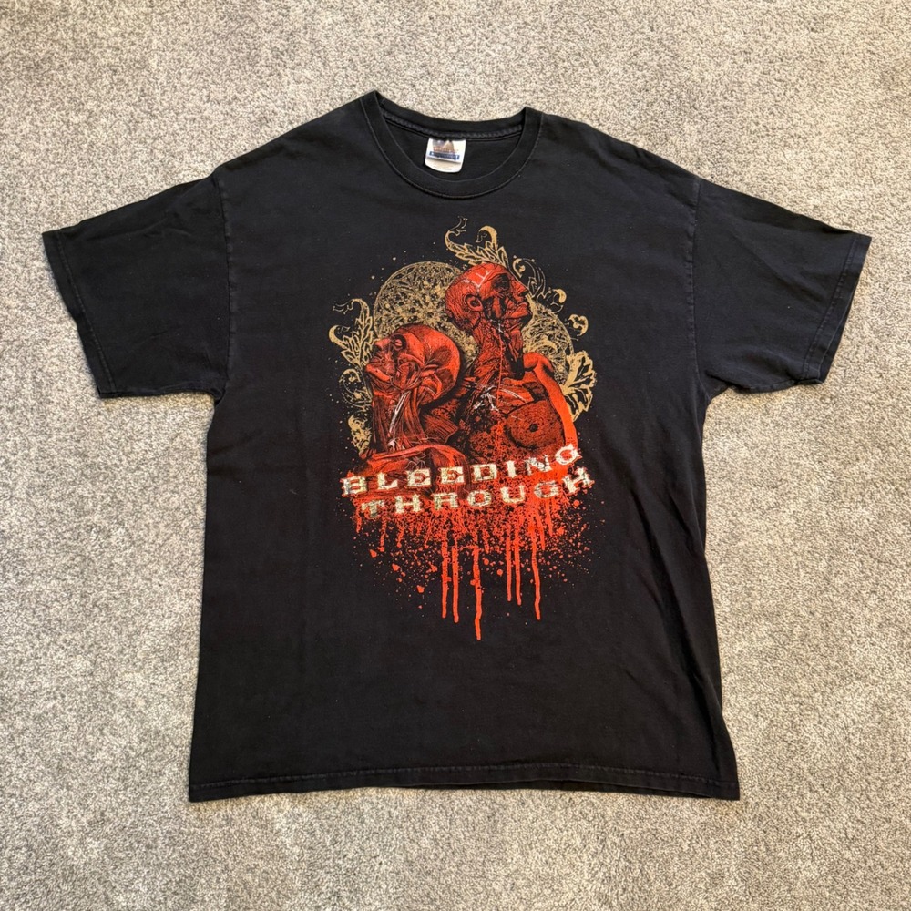 Bleeding Through Band Shirt Mens Large Black Anatomical Graphic Metalcore Hanes